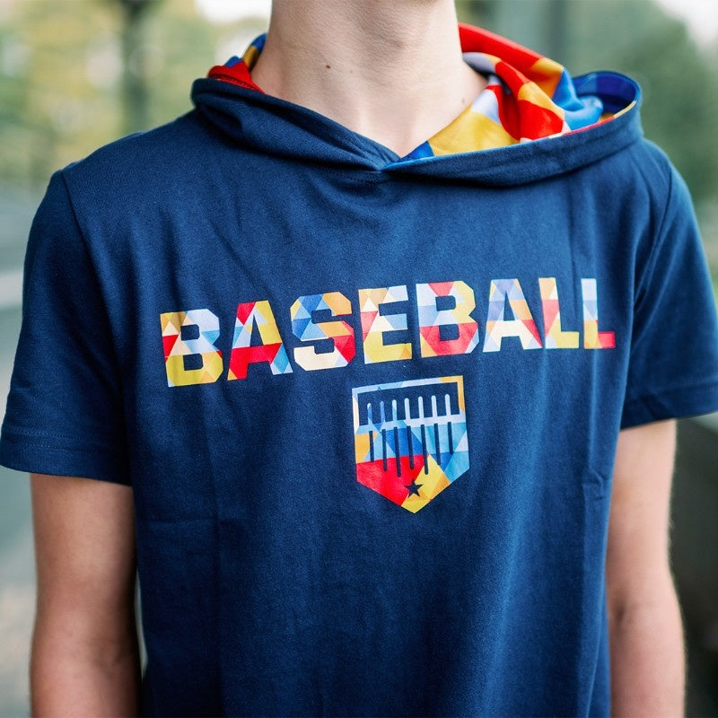 Celebrate Crate Plate Crate short sleeve baseball hoodie, navy hoodie